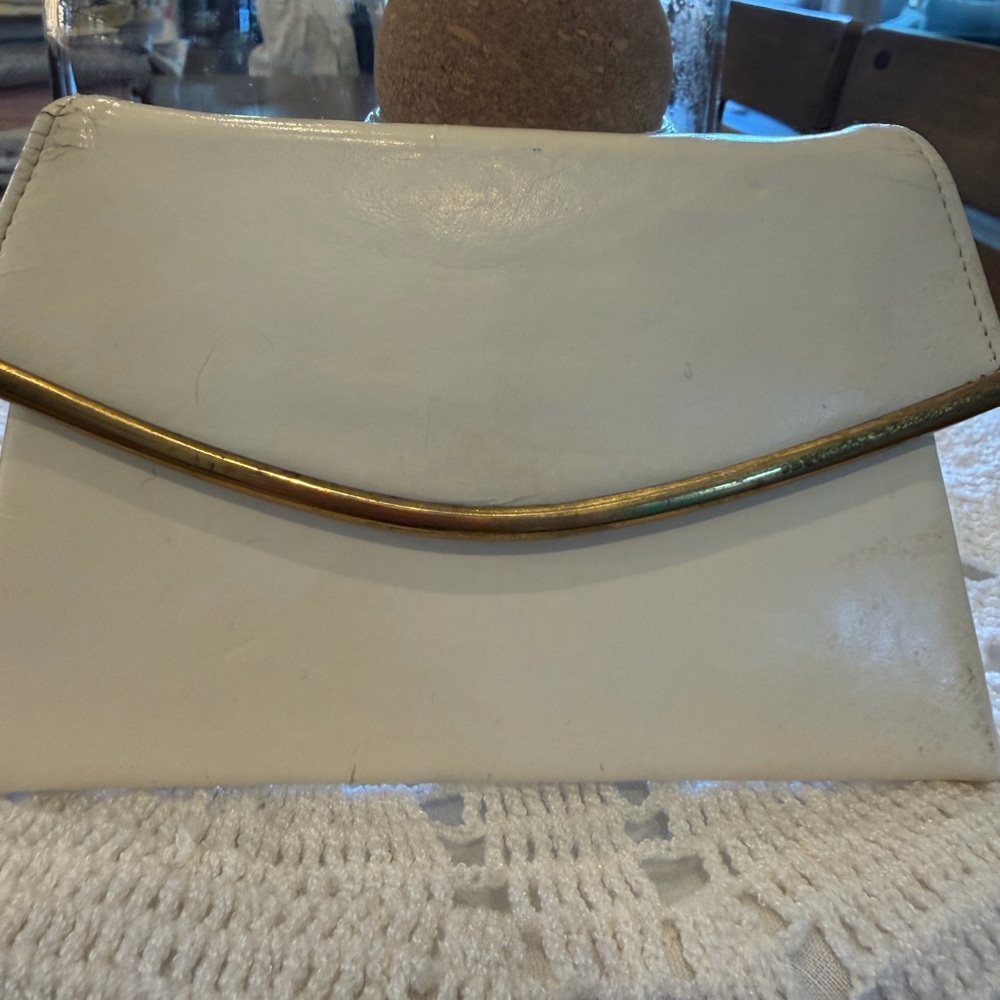 Elegant White Leather Clutch with Gold Accent 1960s